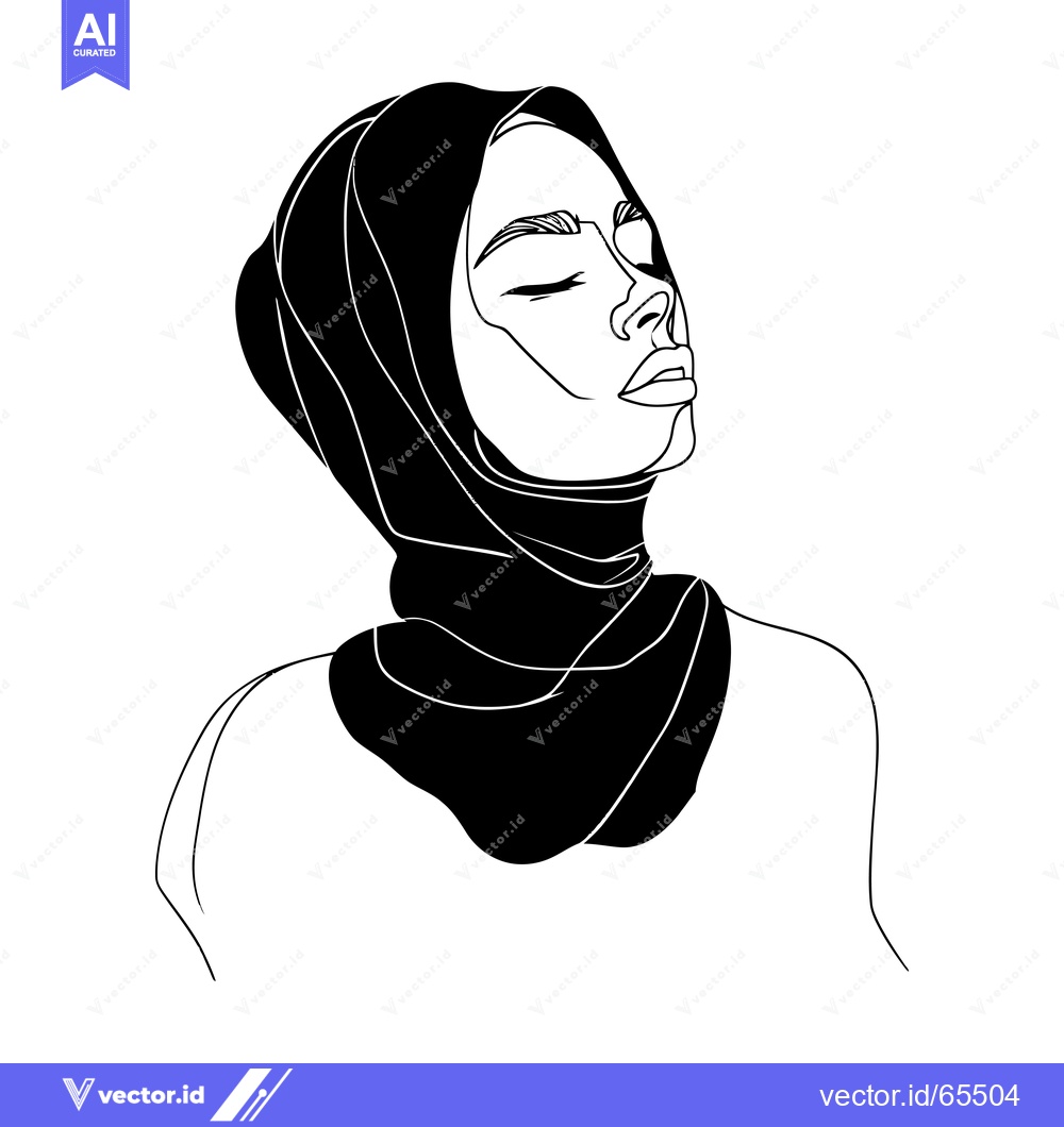 Premium Vector dari Line Art Illustration of a Woman Wearing a Hijab