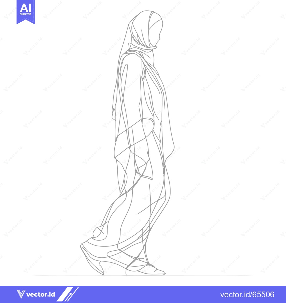 Premium Vector dari Line Drawing of a Woman in a Hijab Walking