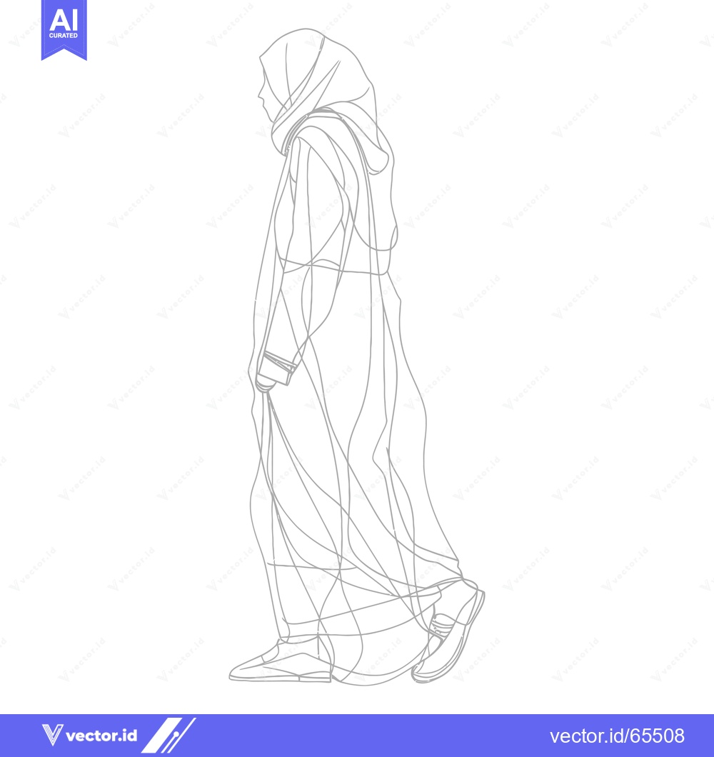 Premium Vector of Line Art Illustration of a Woman in a Hijab Walking