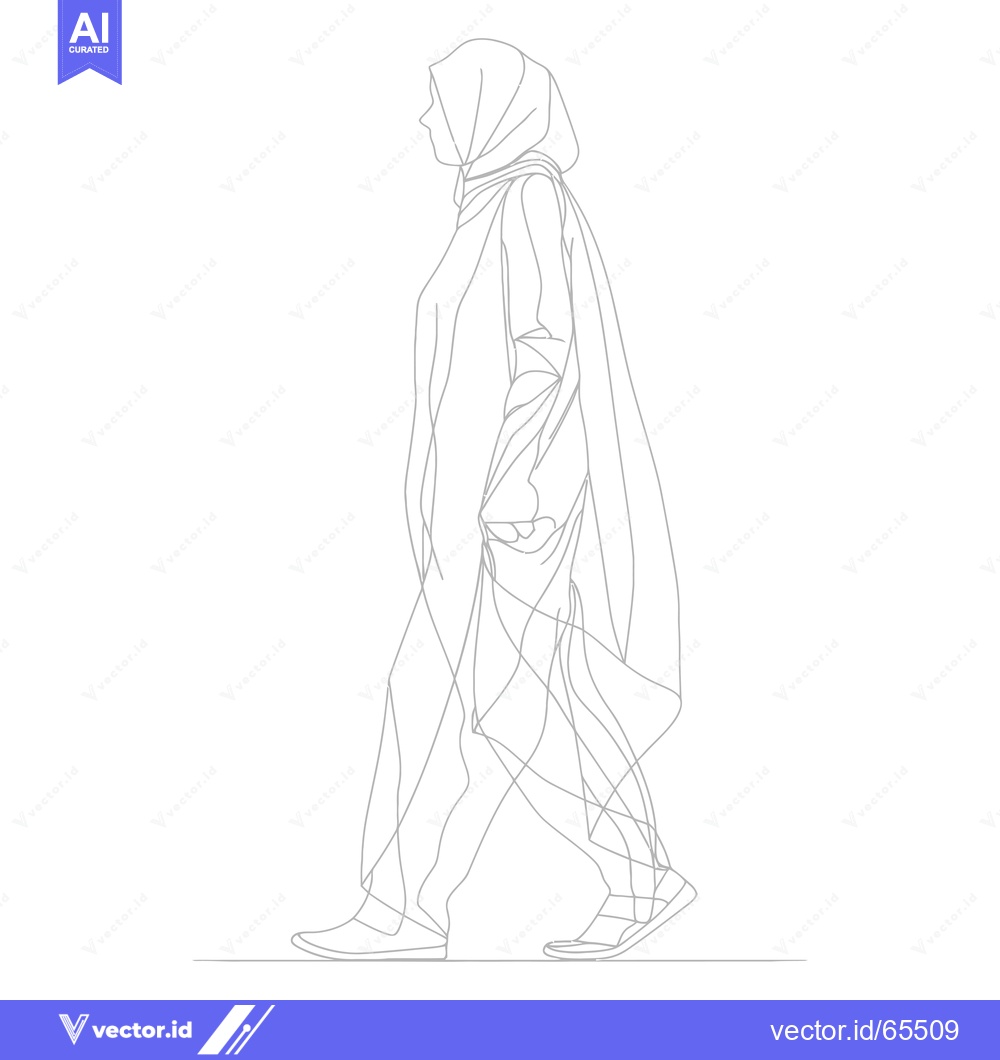 Premium Vector of Line Drawing of a Woman Walking in a Hijab