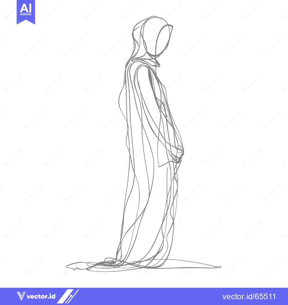 Premium Vector of Line Drawing of a Woman Wearing a Hijab