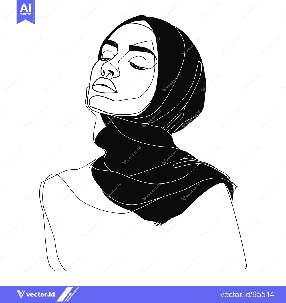Premium Vector of Line Art Portrait of a Woman Wearing a Hijab