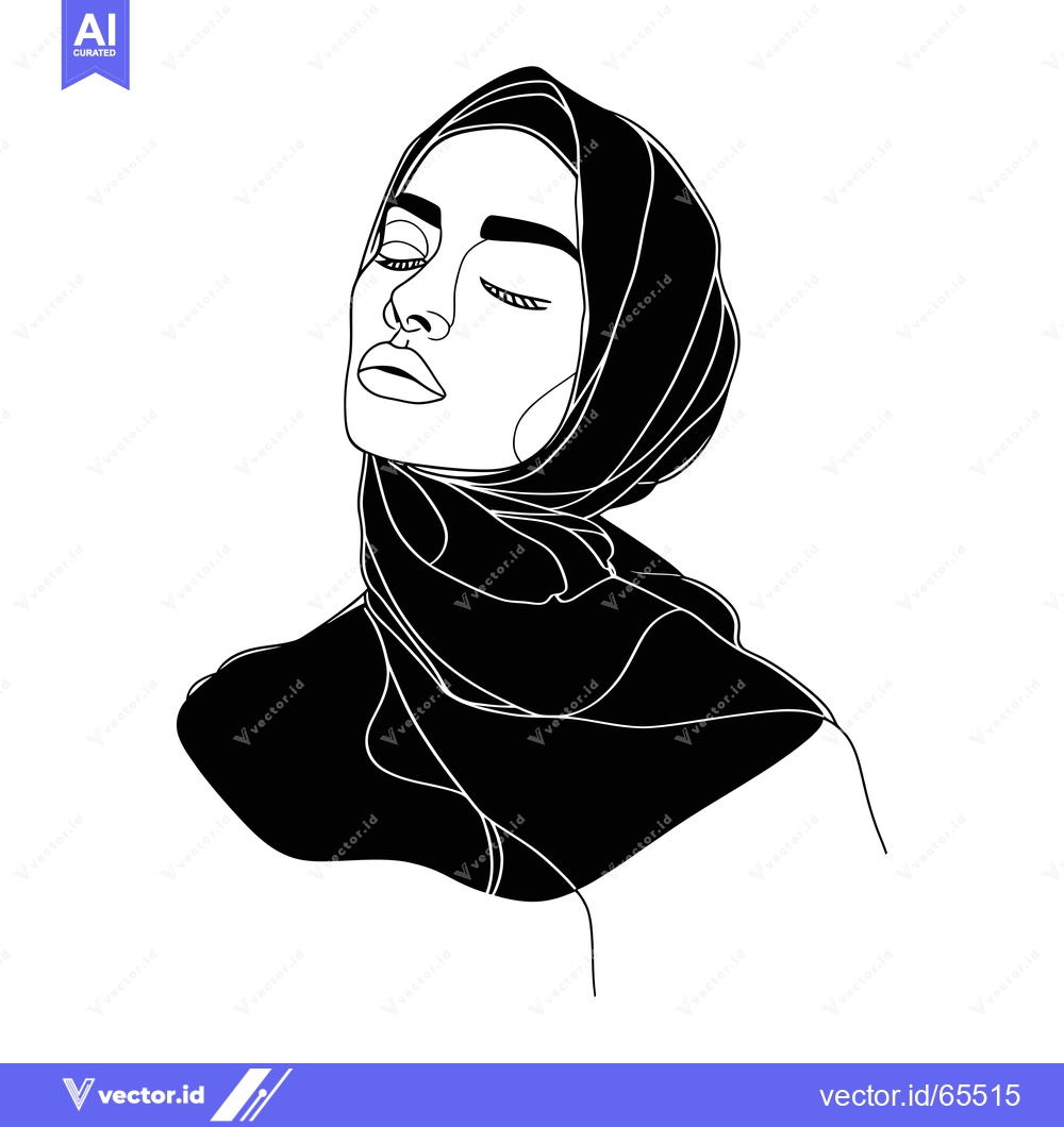 Premium Vector of Line Art Portrait of a Woman Wearing a Hijab