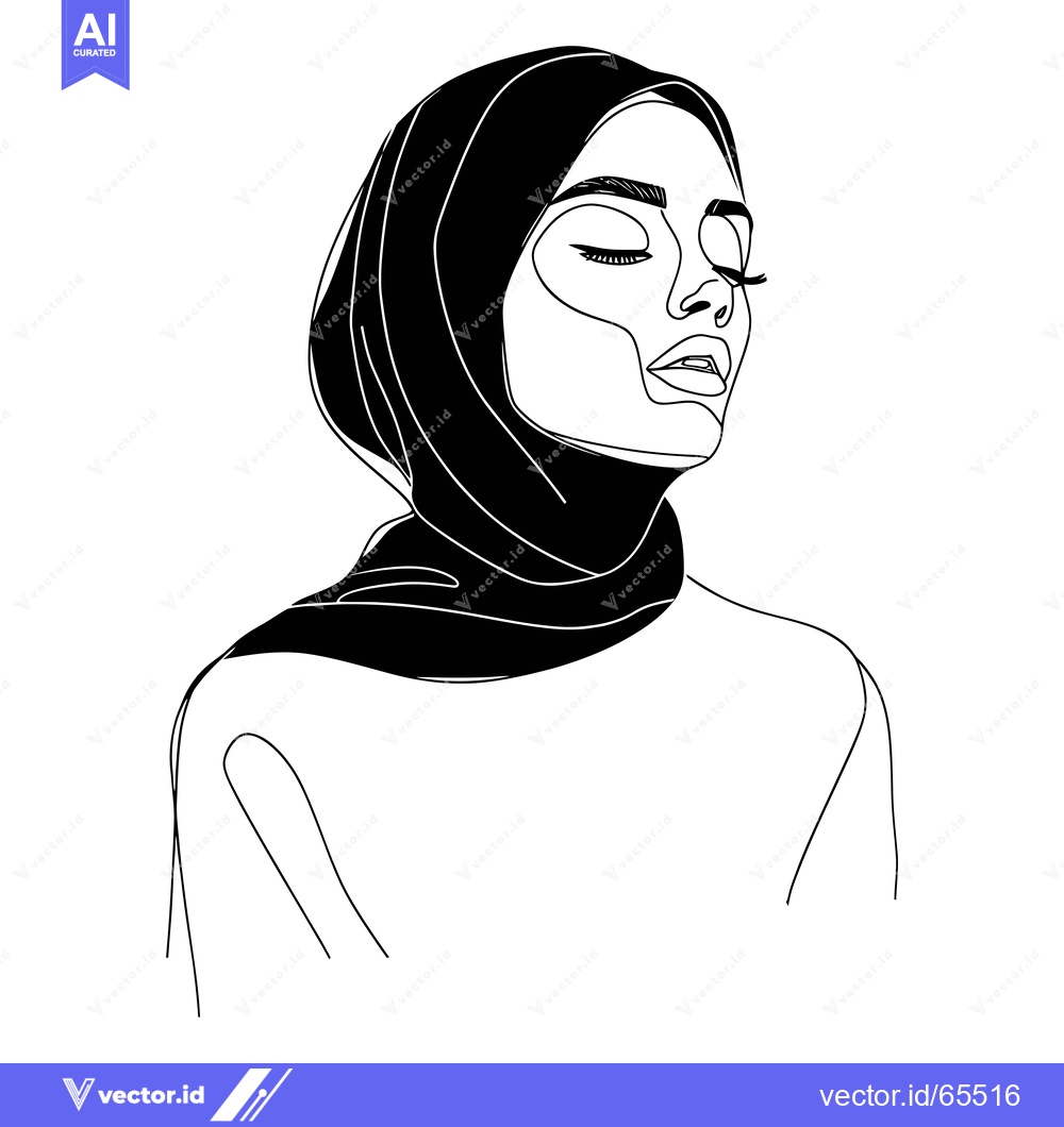 Premium Vector of Line Art Illustration of a Woman Wearing a Hijab