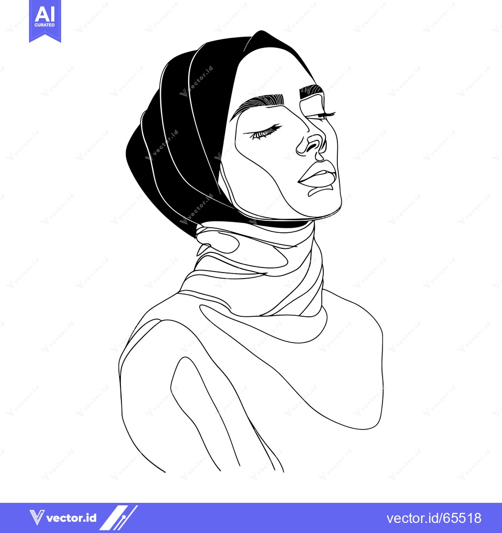 Premium Vector of Line Art Portrait of a Woman Wearing a Headscarf