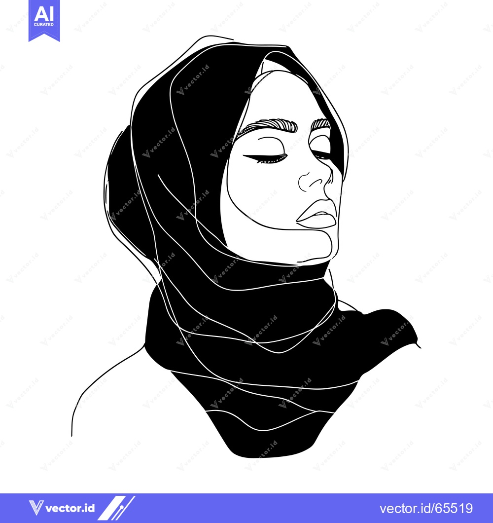 Premium Vector dari Line Art Portrait of a Woman Wearing a Hijab