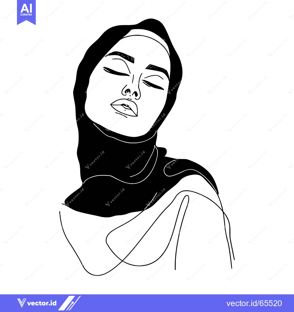 Premium Vector dari Line art illustration of a woman wearing a hijab with closed eyes