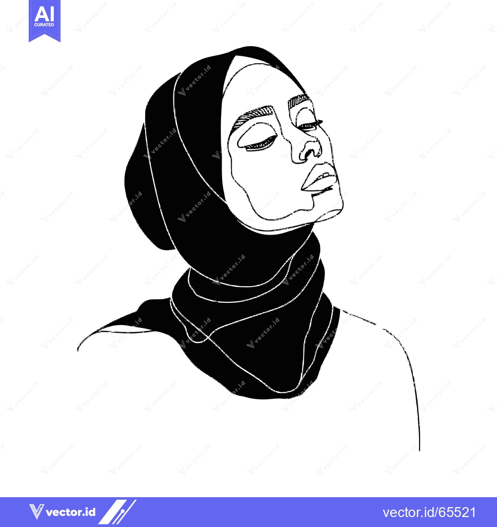 Premium Vector of Line Art Portrait of a Woman Wearing a Hijab