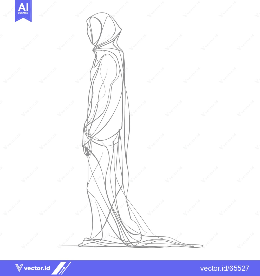 Premium Vector dari Single-Line Sketch of a Figure in a Long Robe with a Hood