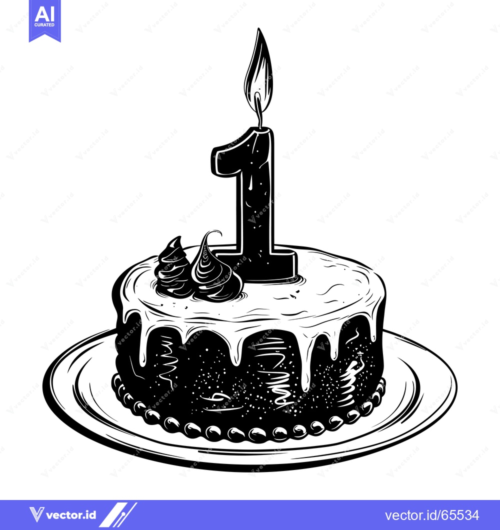 Premium Vector of A Birthday Cake with a Single Lit Candle and Number One