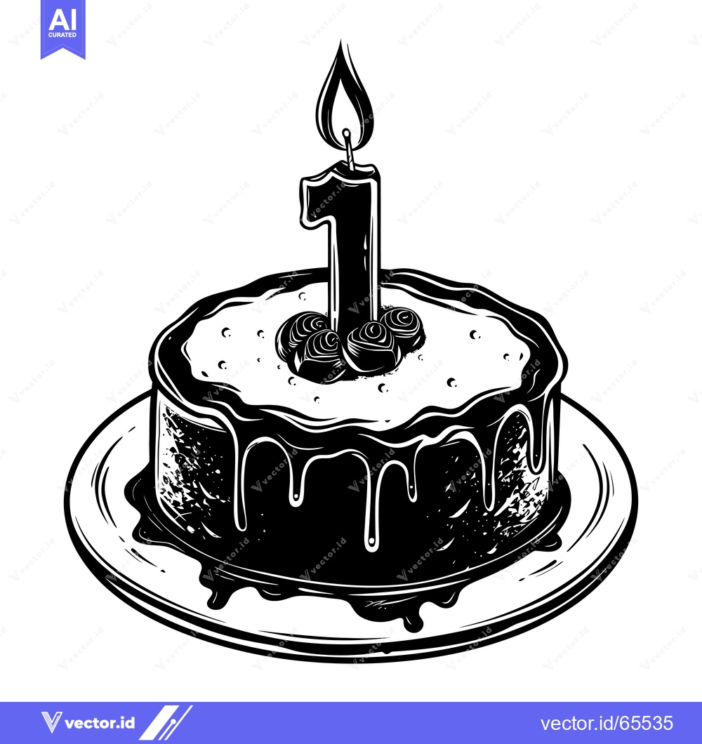 Premium Vector of A Single Candle on a Birthday Cake with Chocolate Drizzle