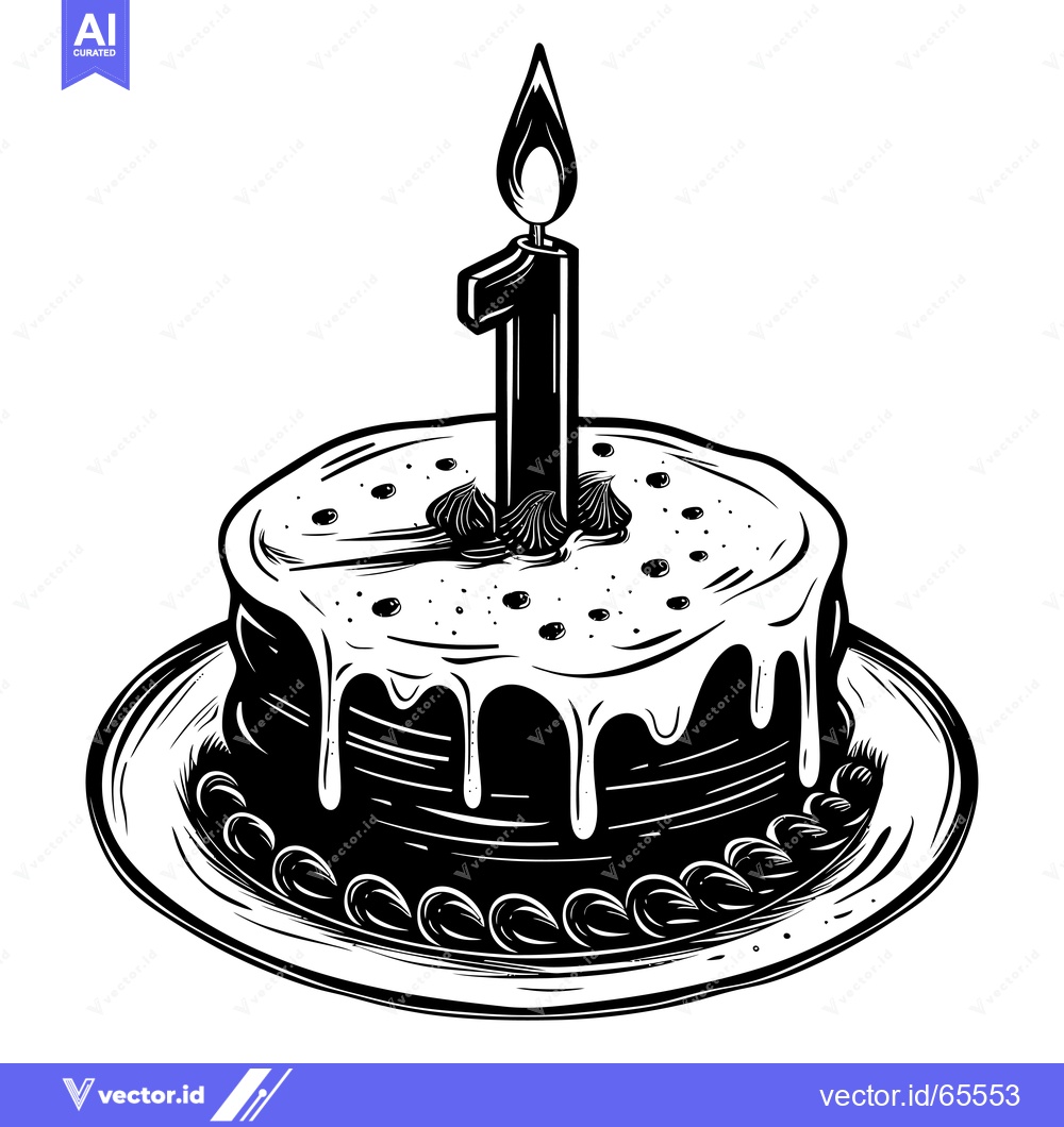 Premium Vector of Birthday Cake with a Single Lit Candle and Number One