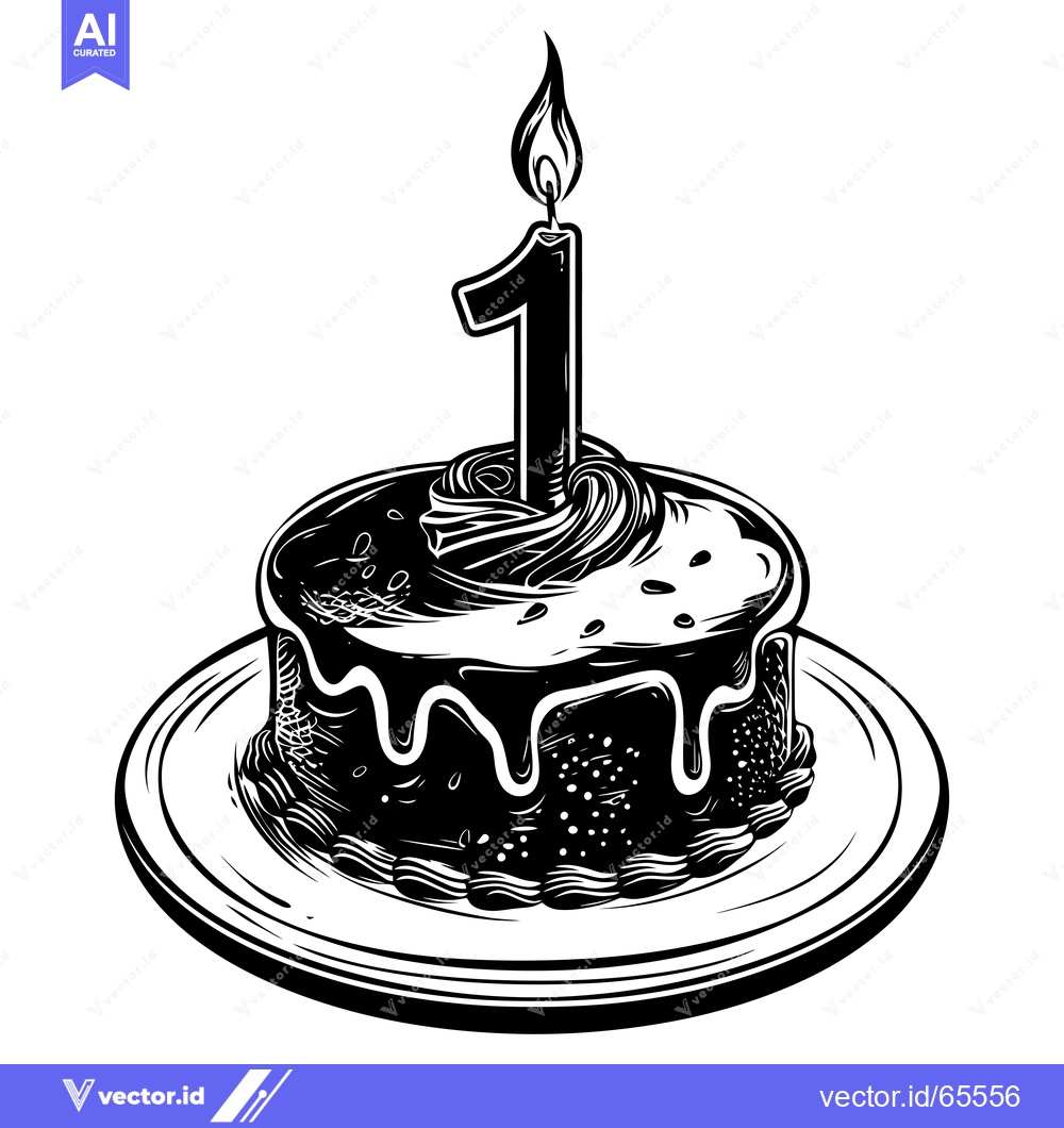 Premium Vector of A Birthday Cake with a Single Lit Candle Number One