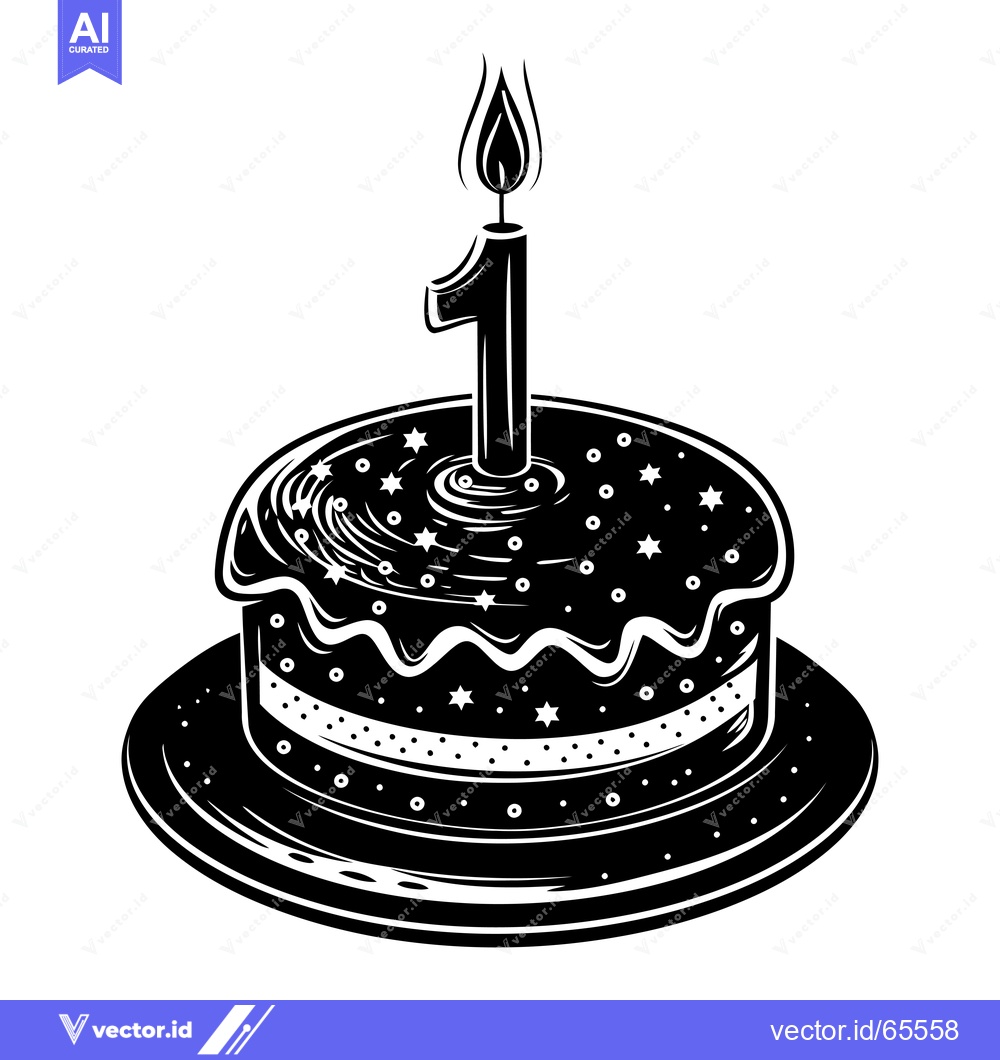 Premium Vector of Birthday Cake with One Lit Candle and Stars
