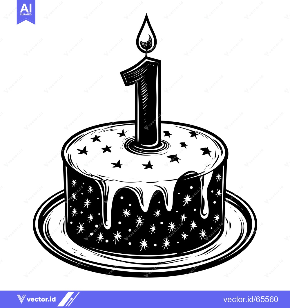Premium Vector dari Birthday Cake with a Single Candle and Number One