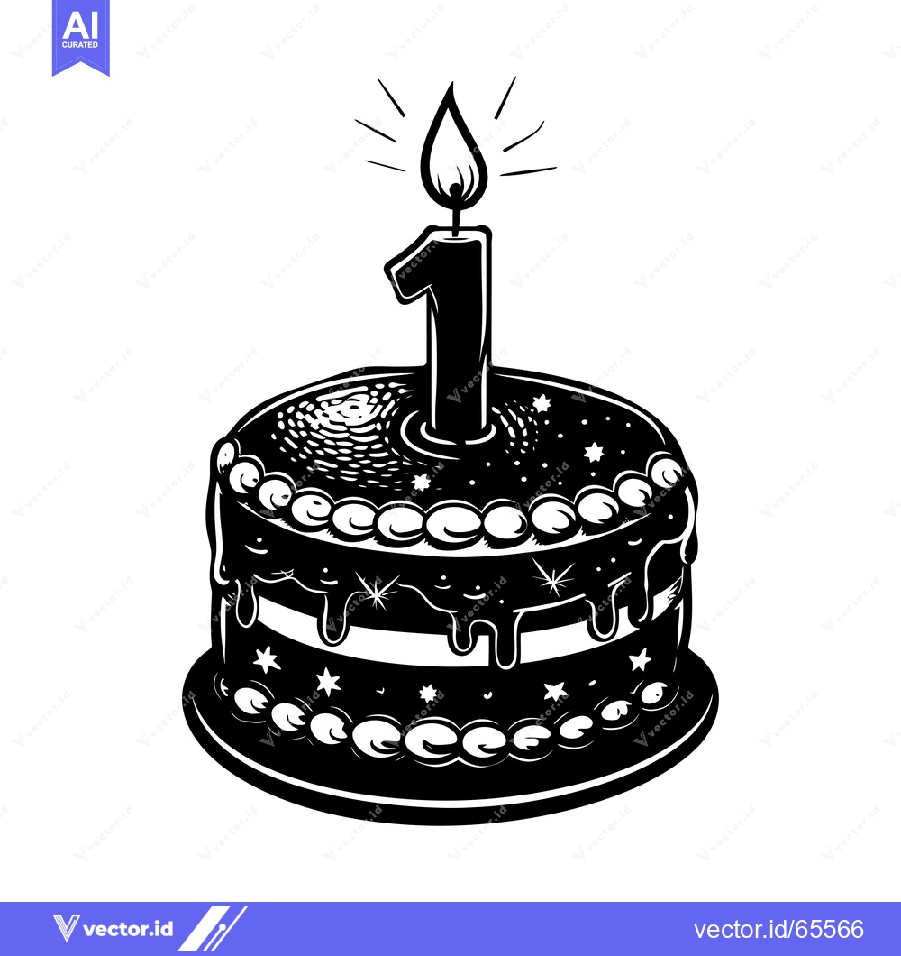 Premium Vector of Birthday Cake with a Single Lit Candle and Number One