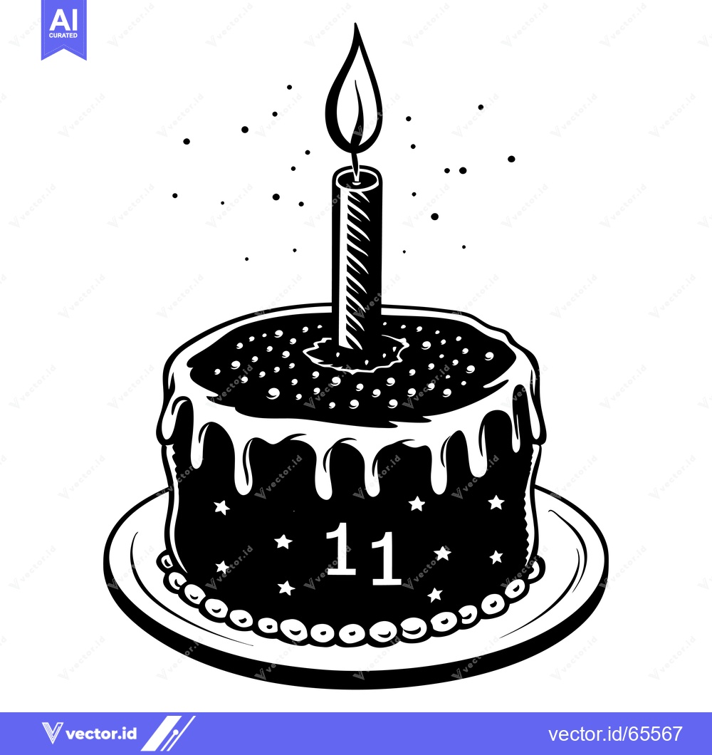 Premium Vector dari Black and White Illustration of an Eleven-Year-Old Birthday Cake
