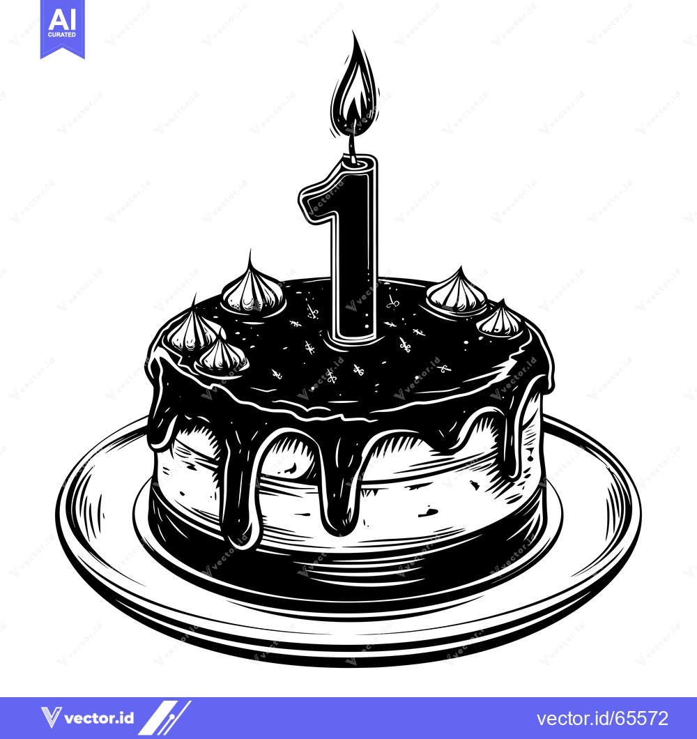 Premium Vector of Birthday Cake with One Lit Candle