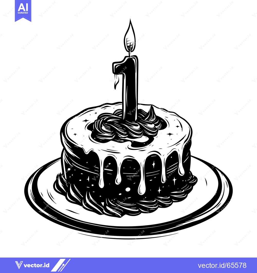 Premium Vector dari Birthday Cake with Single Candle and Number One