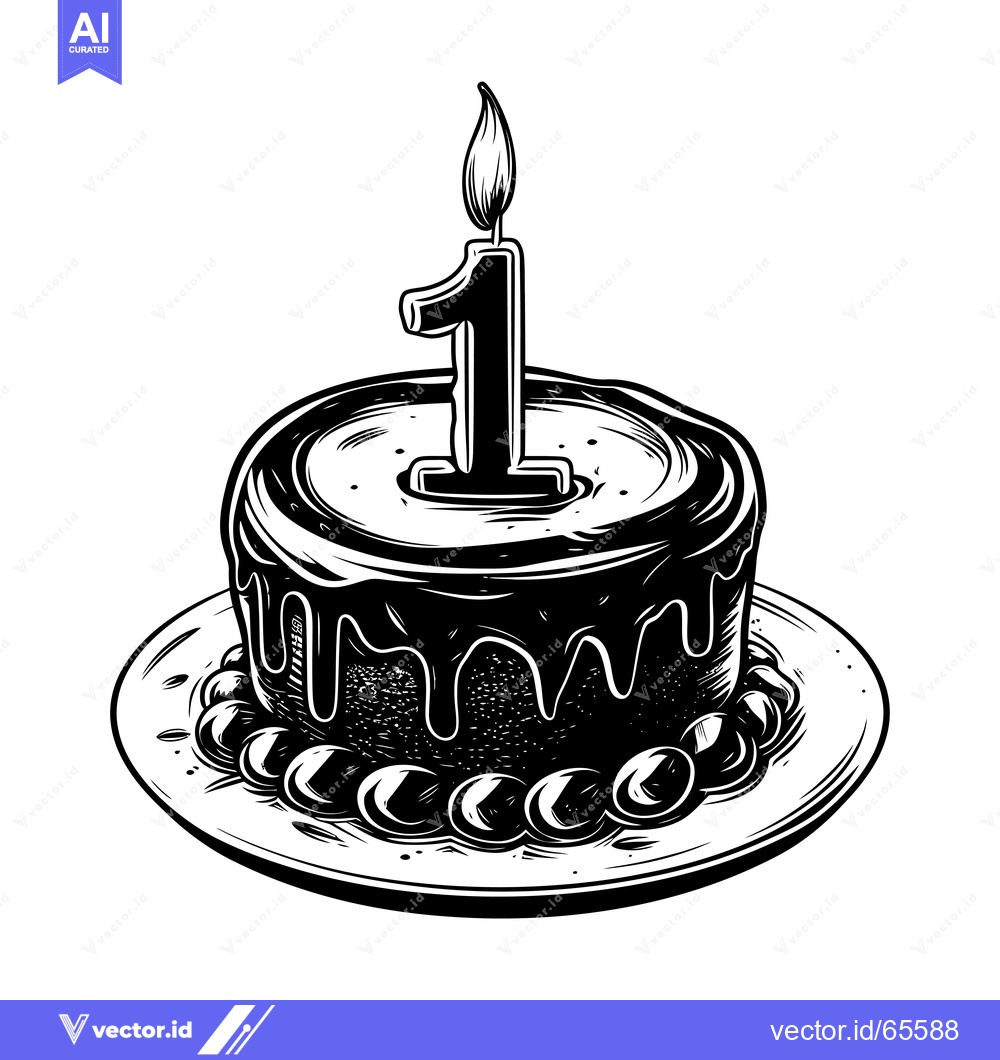 Premium Vector of Birthday Cake with a Single Lit Candle and Number One Decoration