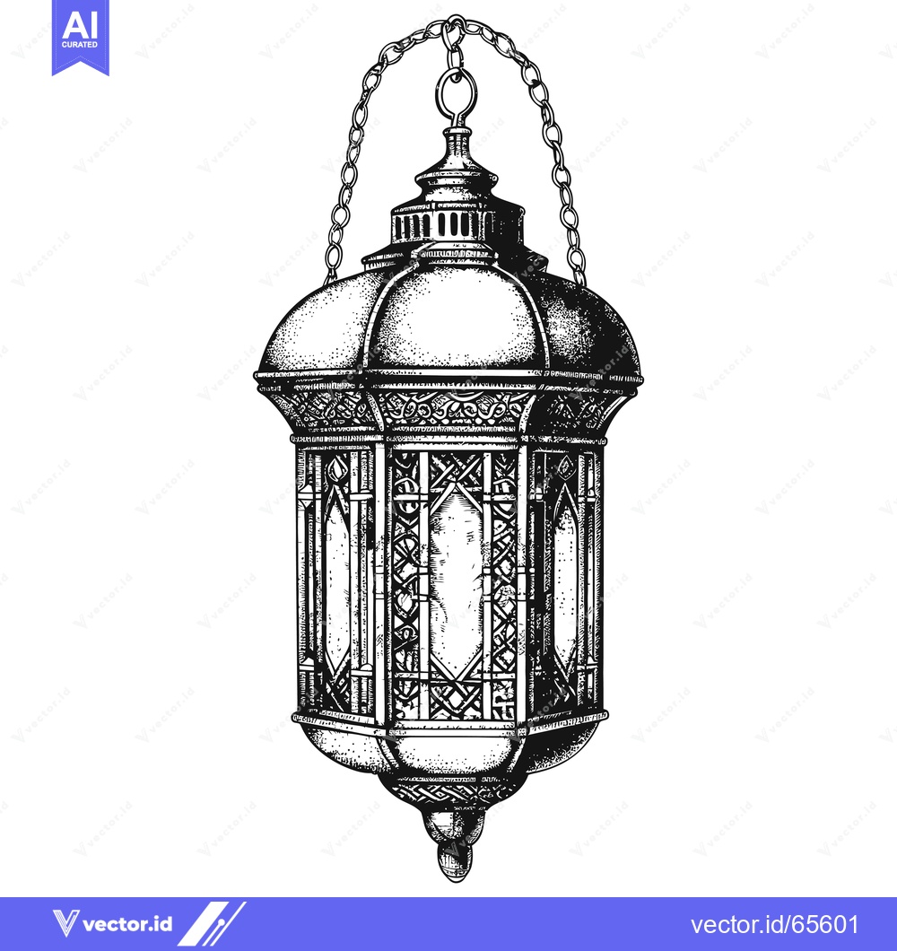 Premium Vector of Ornate Hanging Lantern with Chain and Intricate Design