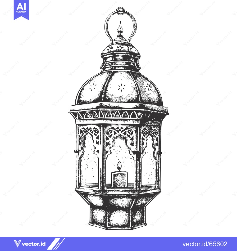 Premium Vector of Hand-drawn illustration of an ornate lantern with a candle inside