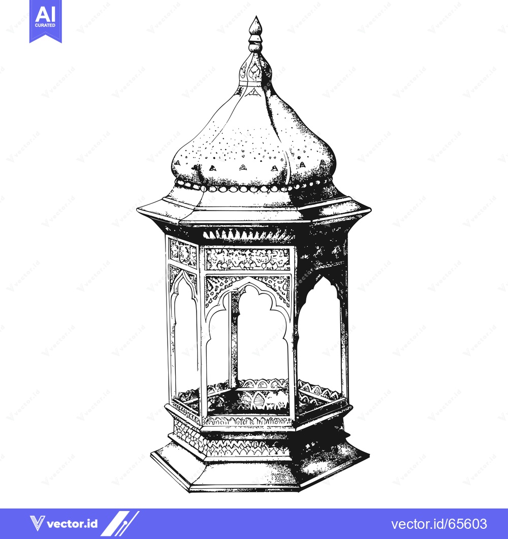 Premium Vector of Intricately Designed Ornate Lantern with a Spired Dome