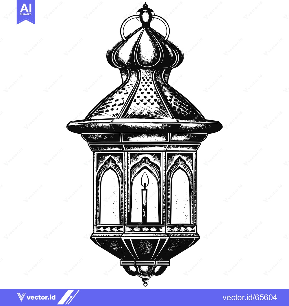 Premium Vector of Ornate Hanging Lantern with a Lit Candle