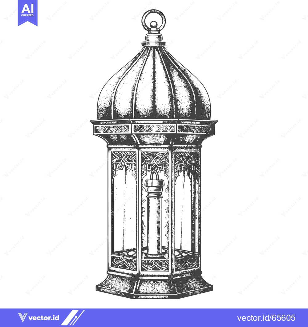 Premium Vector dari Ornate Hand-Drawn Sketch of a Traditional Lantern with Candle
