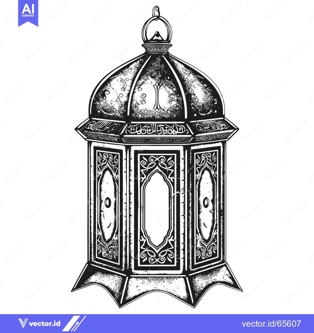 Premium Vector of Ornate Black and White Ramadan Lantern Illustration