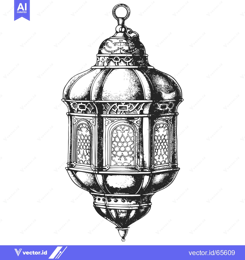 Premium Vector dari Ornate Hanging Lantern with Intricate Glass Panels