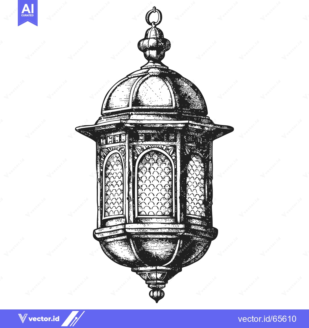 Premium Vector dari A Hand-Drawn Black and White Illustration of an Ornate Lantern