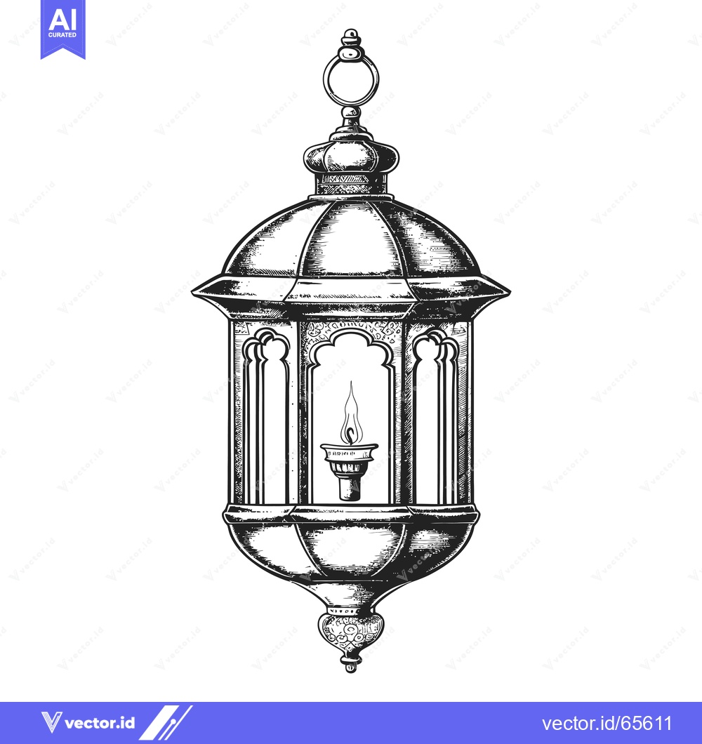 Premium Vector dari Ornate Hanging Lantern with Flame Inside
