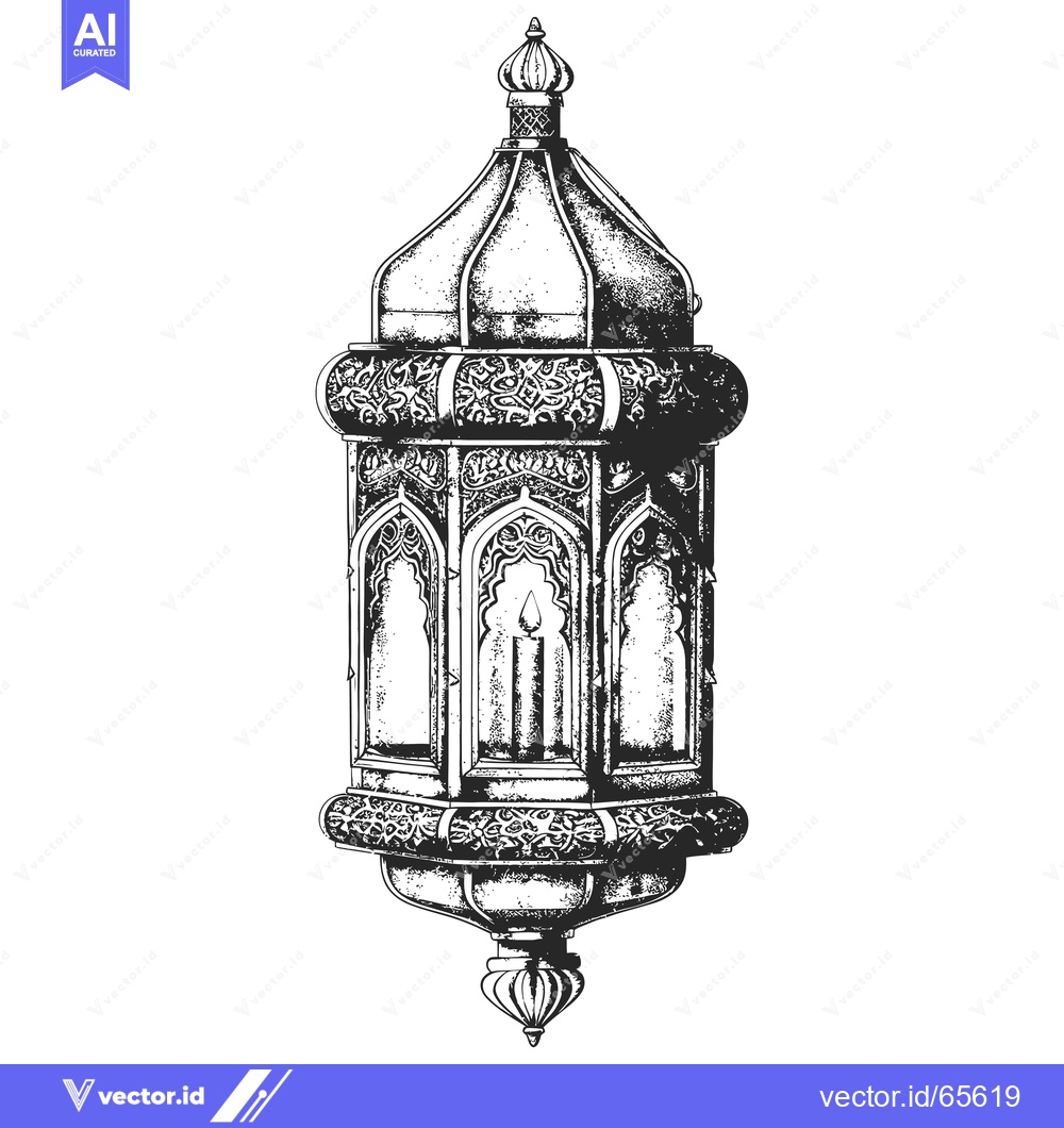 Premium Vector dari Ornate Hanging Lantern with Candle and Intricate Details