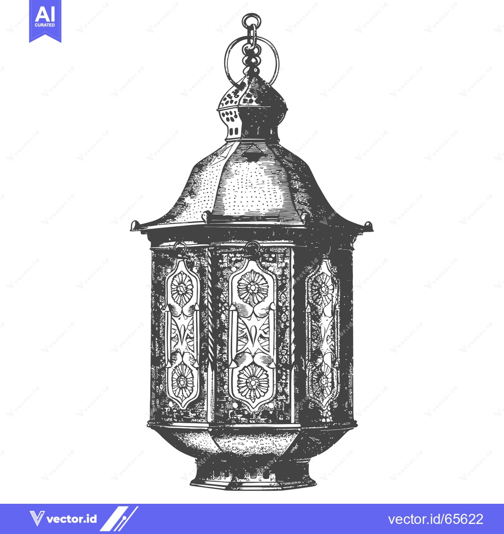 Premium Vector of Ornate, detailed, black and white illustration of a hanging lantern.