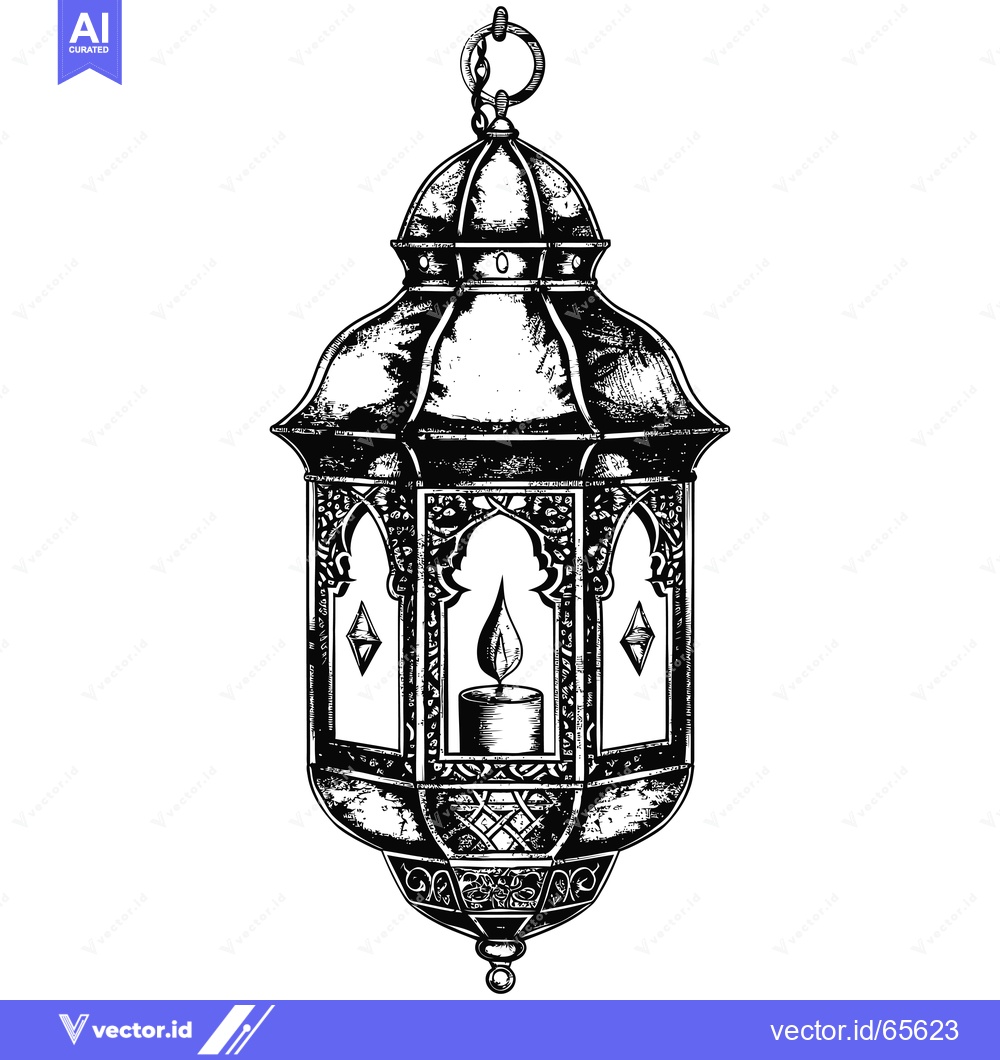 Premium Vector of Ornate Hanging Lantern with a Burning Candle