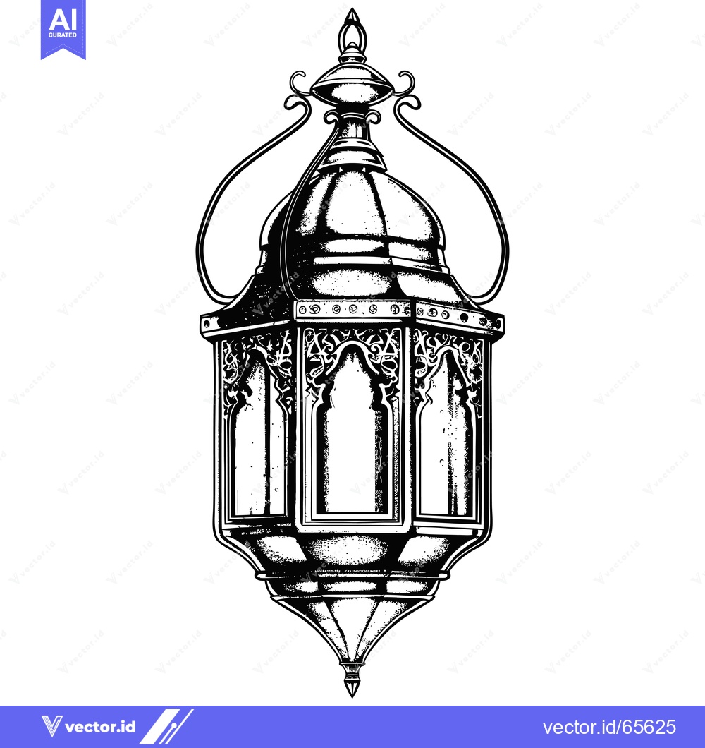 Premium Vector of An Ornate Black and White Illustration of a Hanging Lantern