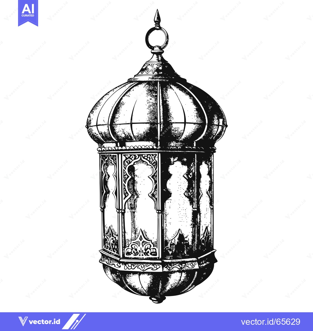 Premium Vector of Ornate Black and White  Hanging Lantern with Intricate Details