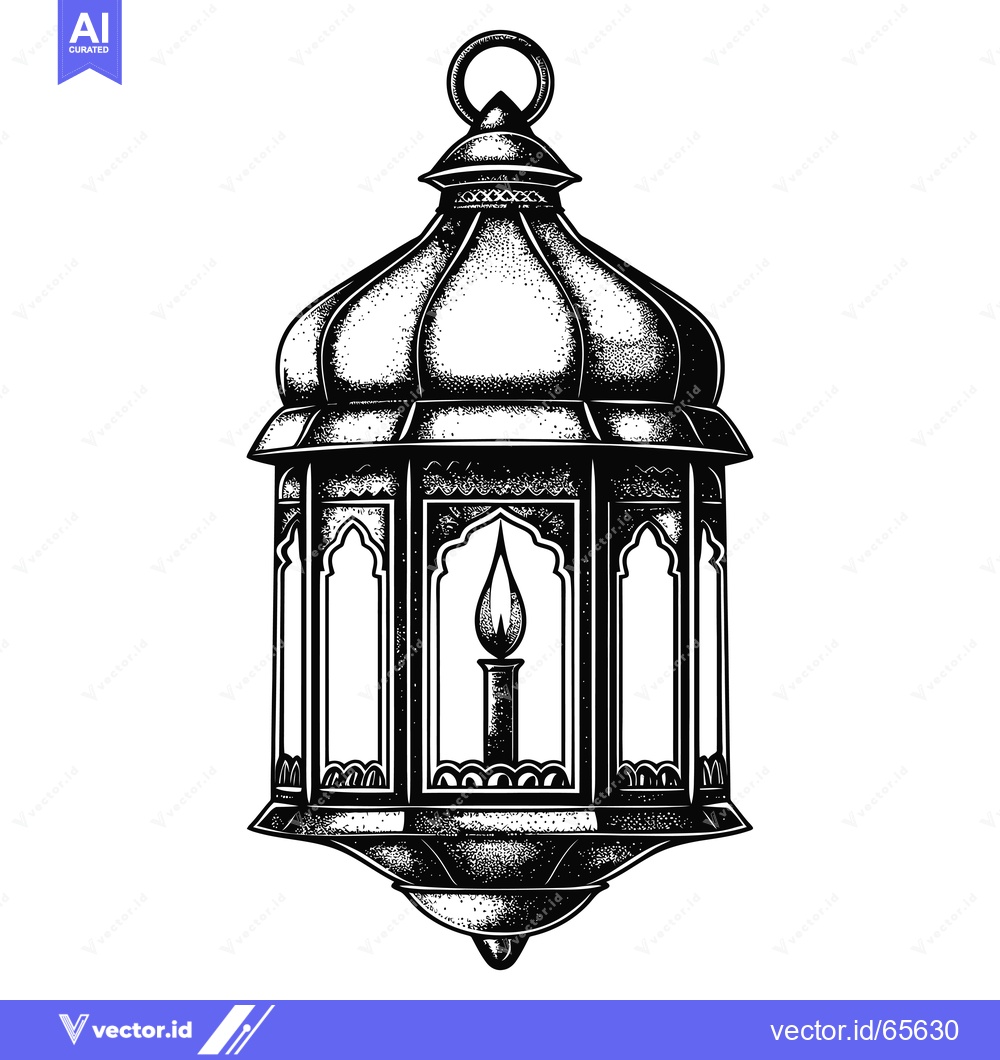 Premium Vector dari Ornate Black and White Hanging Lantern with a Single Candle