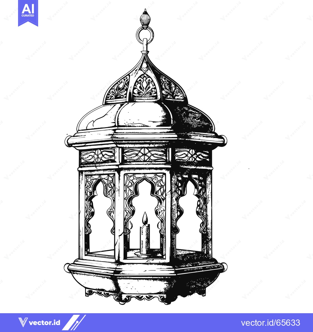 Premium Vector dari Ornate Black and White Lantern with a Candle Inside