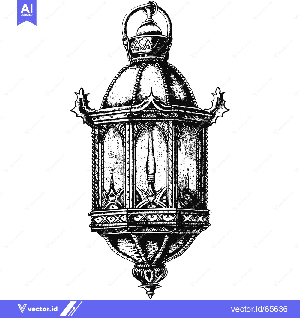 Premium Vector dari Ornate Black and White Illustration of a Hanging Lantern