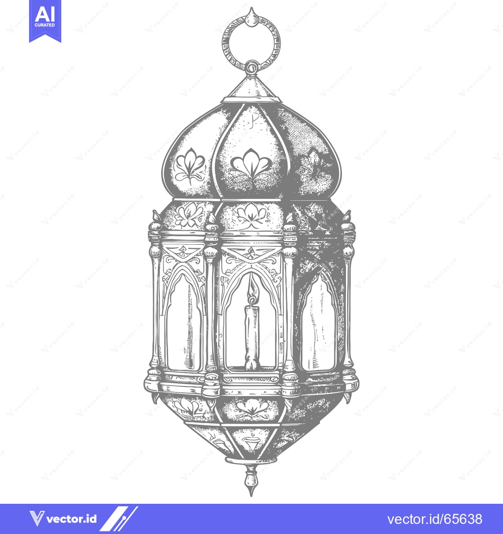Premium Vector dari Ornate Hanging Lantern with Candle and Floral Designs