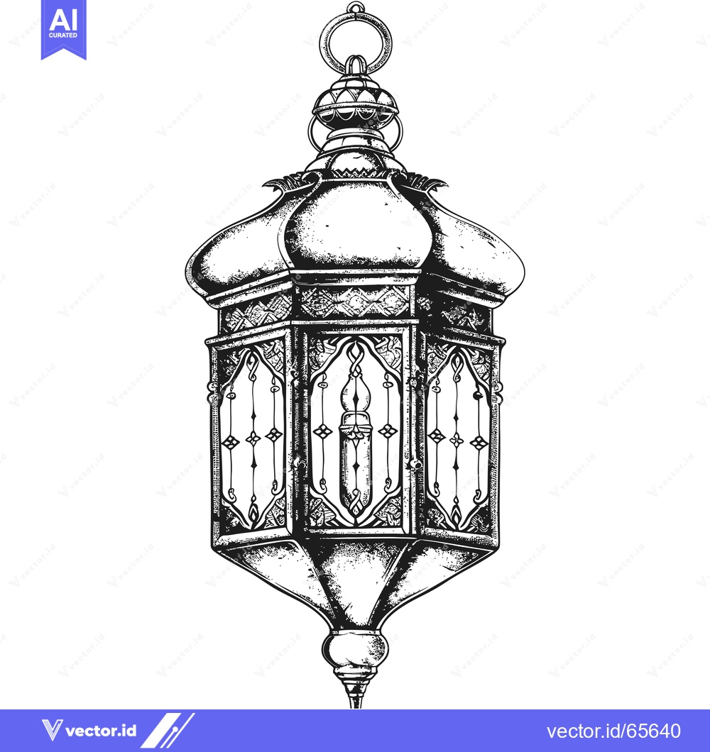 Premium Vector of Ornate Black and White Hand-Drawn Hanging Lantern
