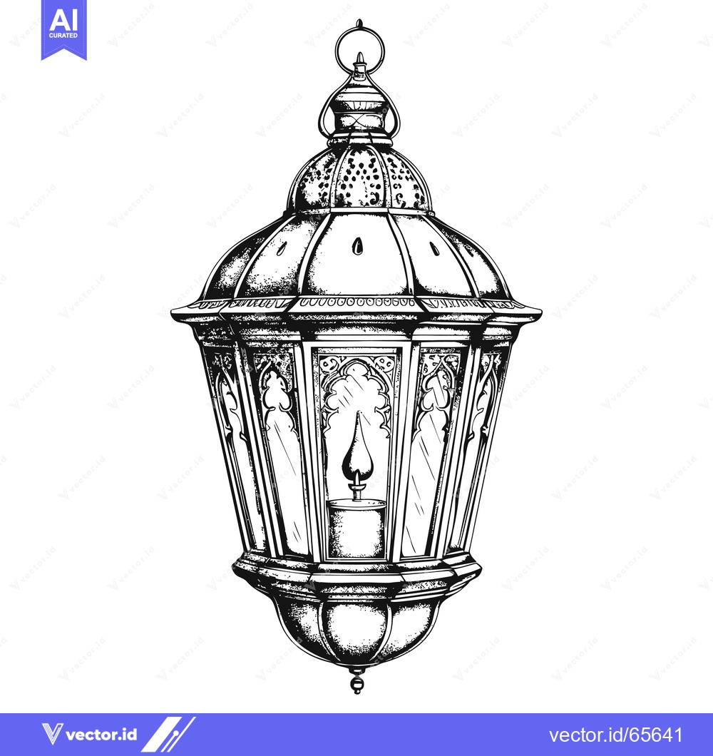Premium Vector dari Ornate Hand-Drawn Sketch of a Hanging Lantern with a Single Flame