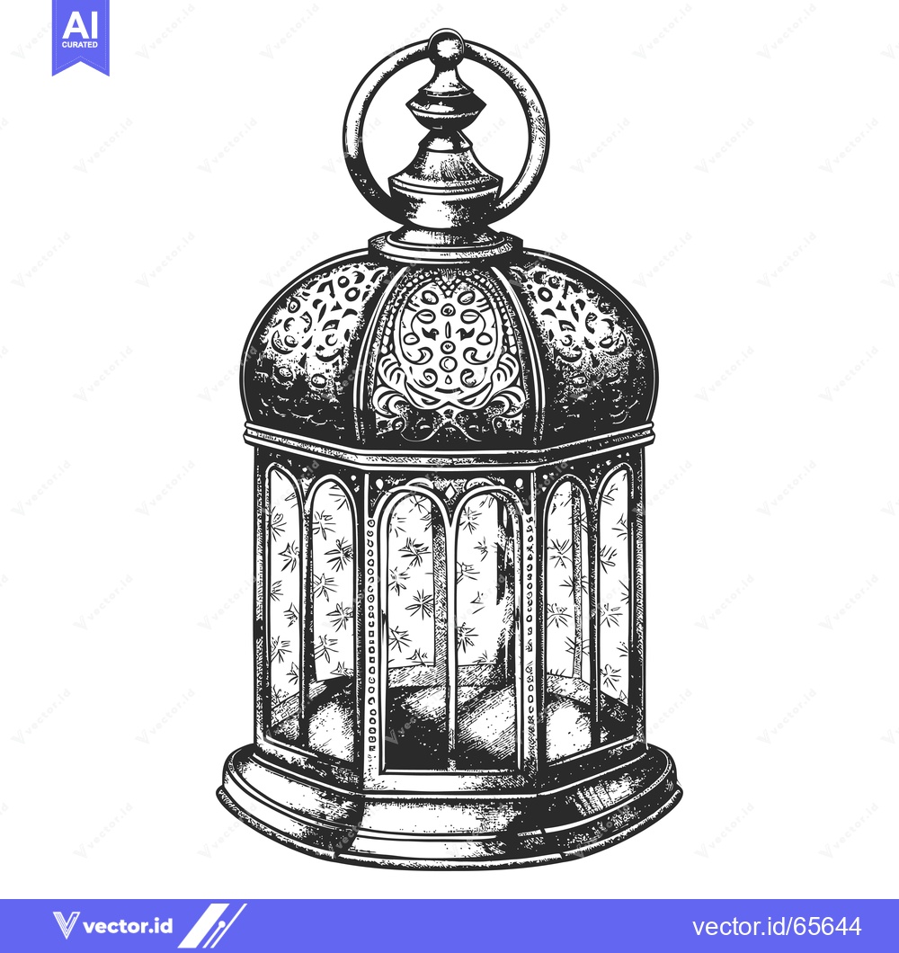 Premium Vector dari Ornate Black and White Hand-Drawn Lantern with Geometric Patterns