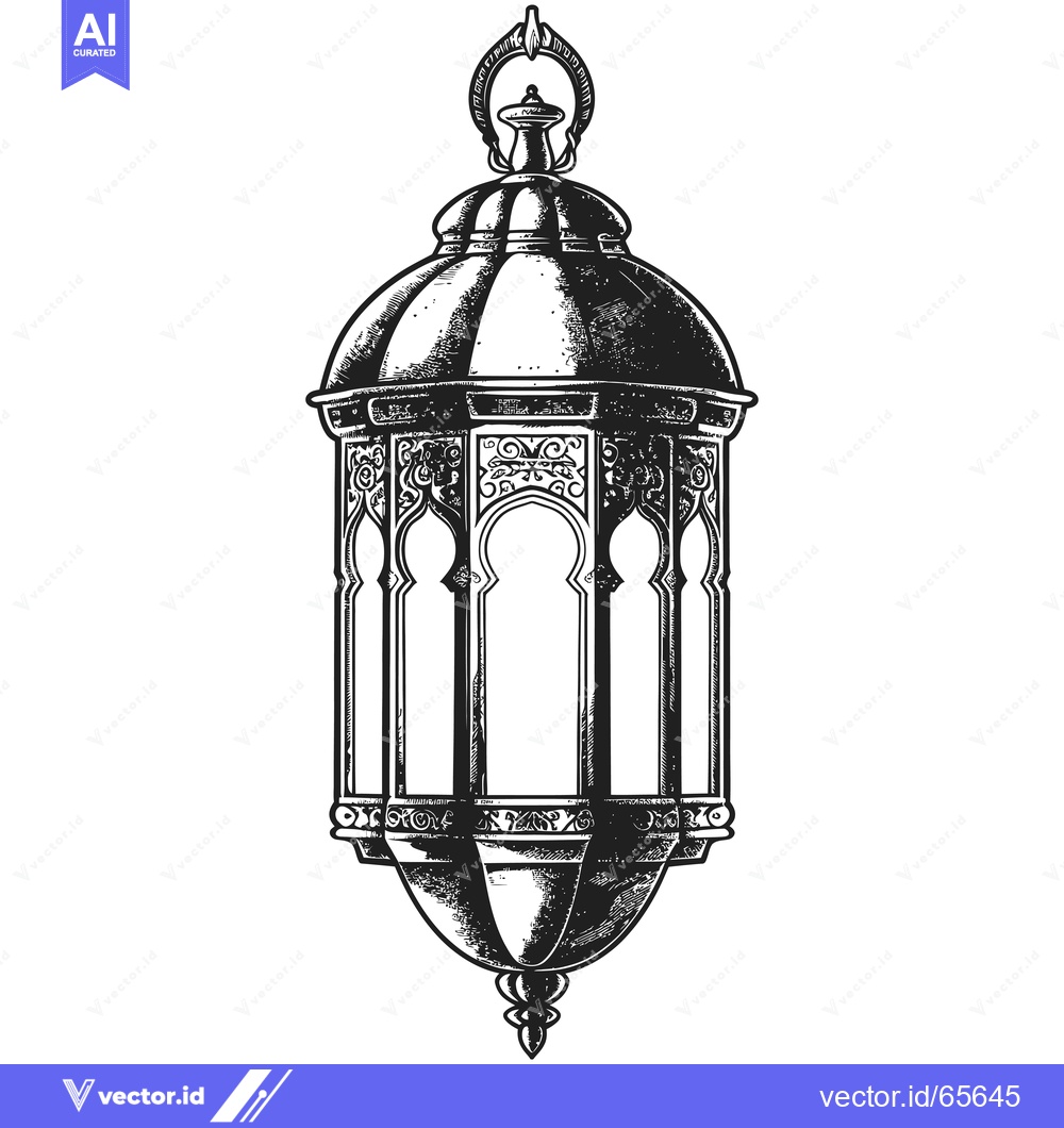 Premium Vector of Ornate Black and White Hand-Drawn Lantern with Intricate Details