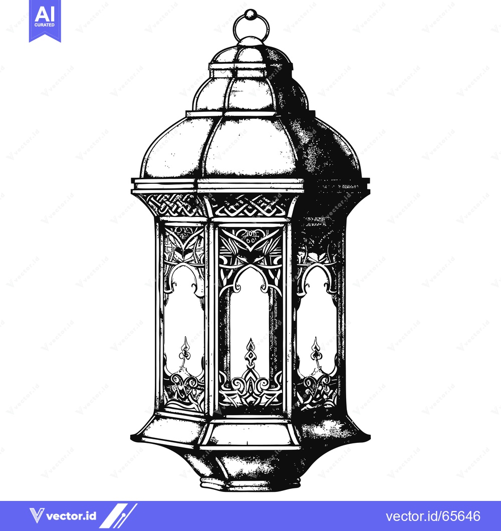 Premium Vector of Ornate Black and White Illustration of an Islamic Lantern