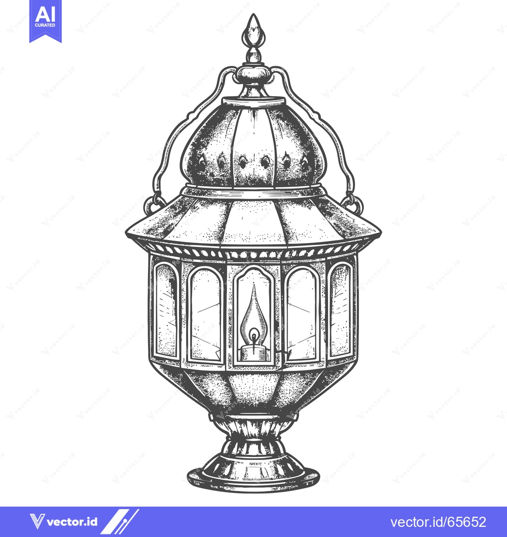 Premium Vector dari Ornate Metal Lantern with Candle Inside
