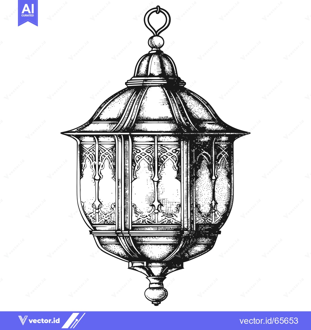 Premium Vector dari Ornate Hand-Drawn Black and White Lantern with Intricate Details
