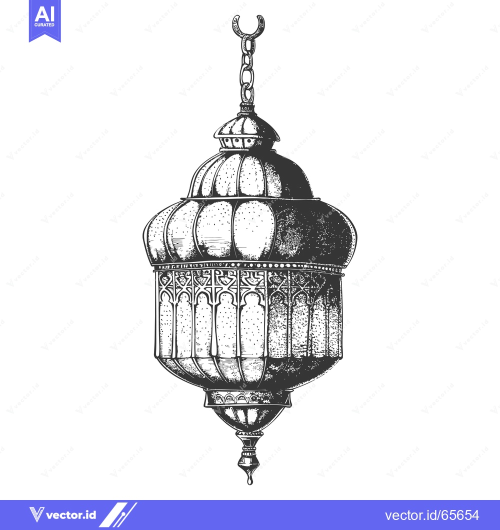 Premium Vector of Hand-drawn sketch of a traditional hanging lantern with intricate deta
